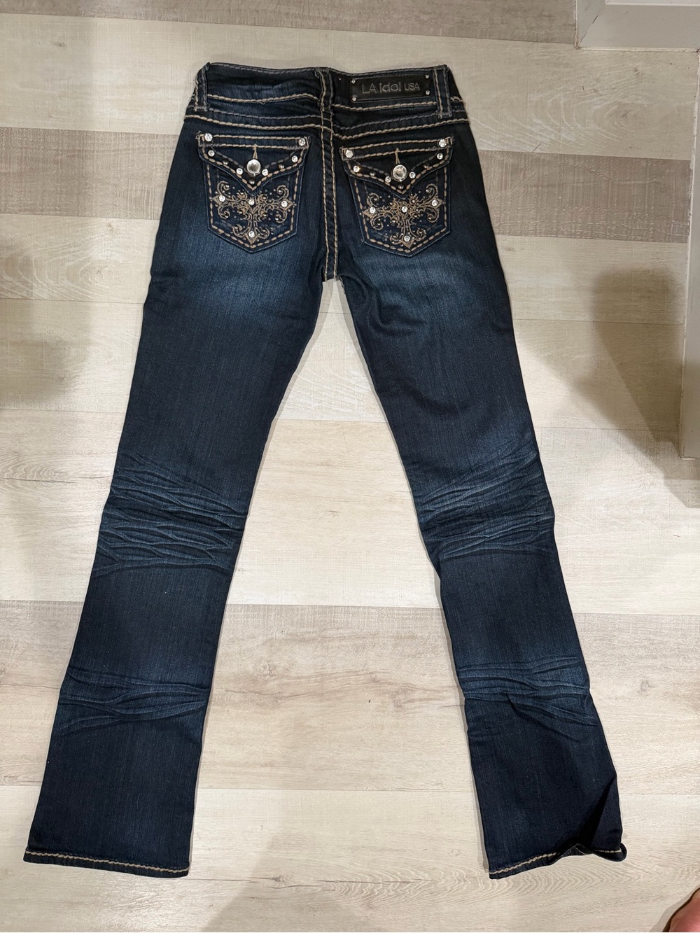 L.A. idol Dark Wash Embroidered Boot Cut Jeans